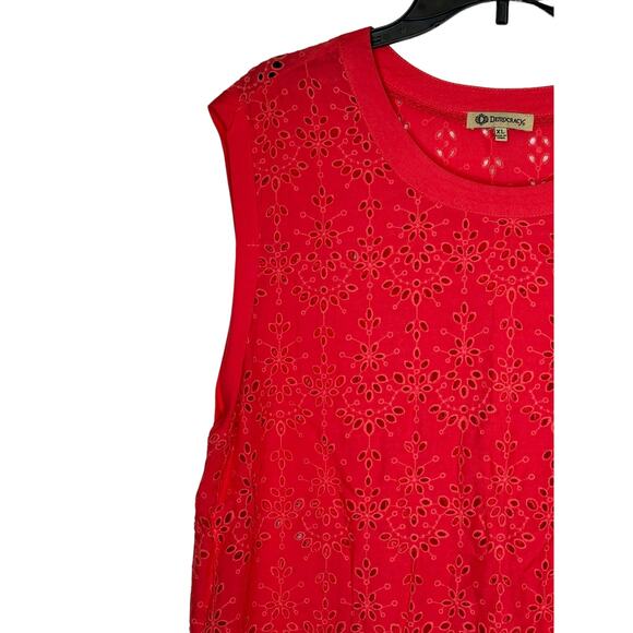 Democracy Womens Tops Tank Floral Eyelet Boxy Fit Sleeveless Pullover Red Sz. XL - Picture 5 of 10